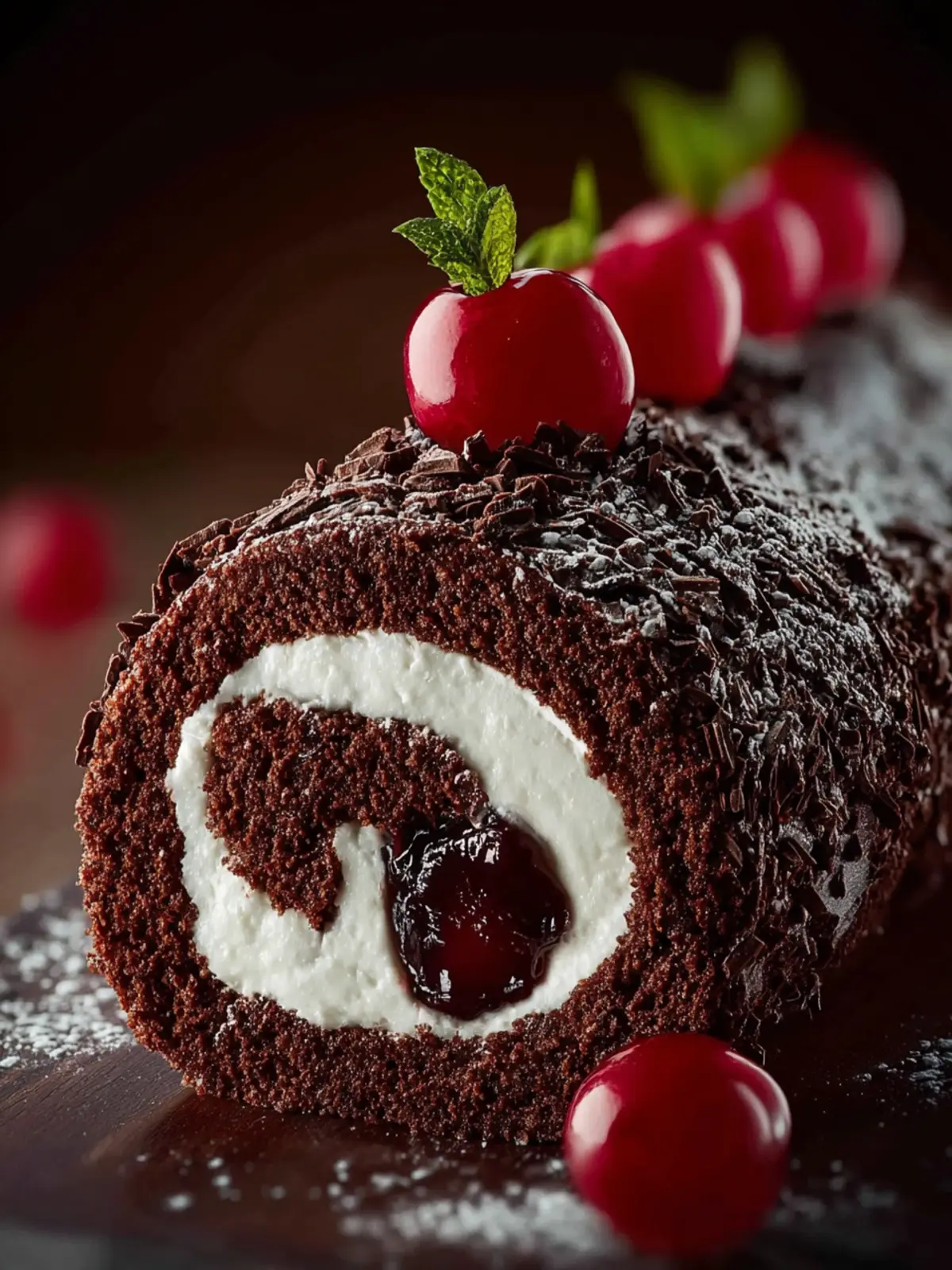 Elegant Black Forest Cake Roll First Image