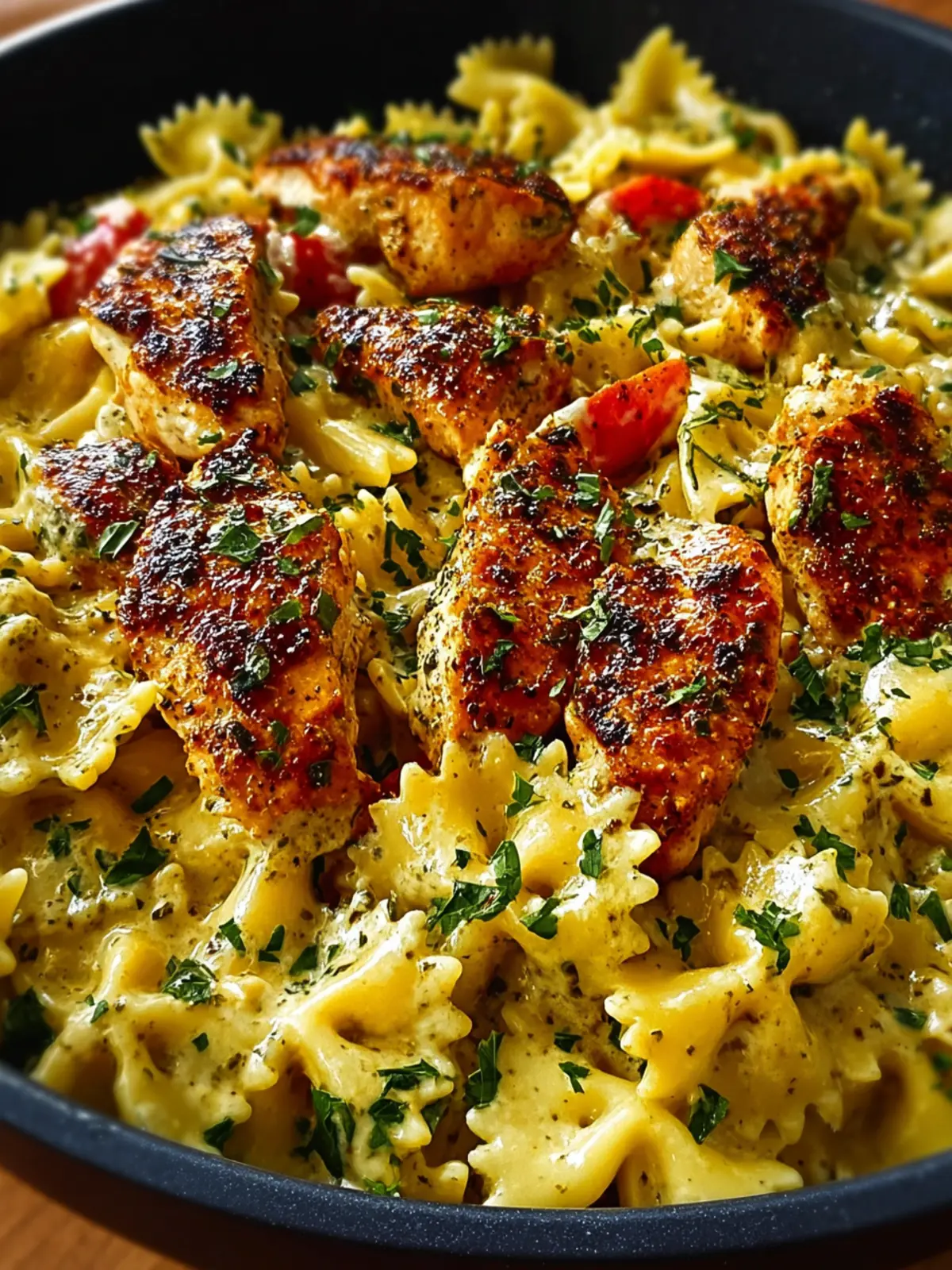 Mozzarella Garlic Butter Chicken Bowties in Cheesy Cream First Image