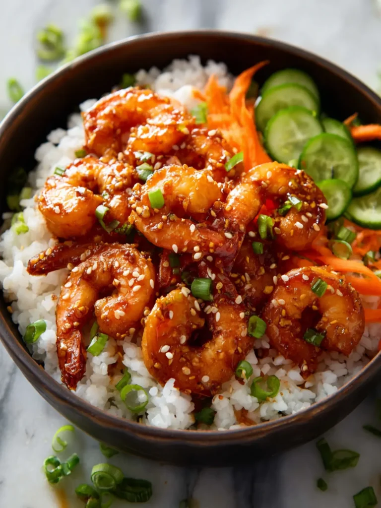 Sticky Garlic Sesame Shrimp Bowls First Image