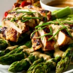 Chicken and Roasted Asparagus with Tahini Sauce First Image
