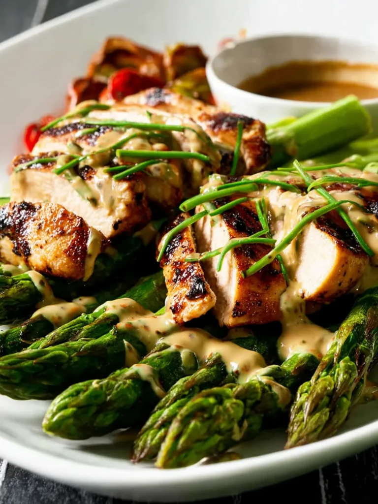 Chicken and Roasted Asparagus with Tahini Sauce First Image