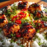 Grilled Maple Sriracha Chicken Bites with Coconut Rice First Image