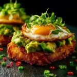 spicy smashed avocado hash brown toasts First Image