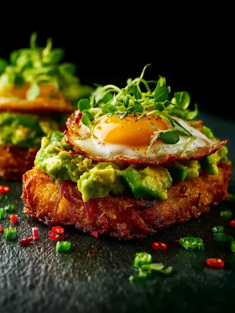 spicy smashed avocado hash brown toasts First Image