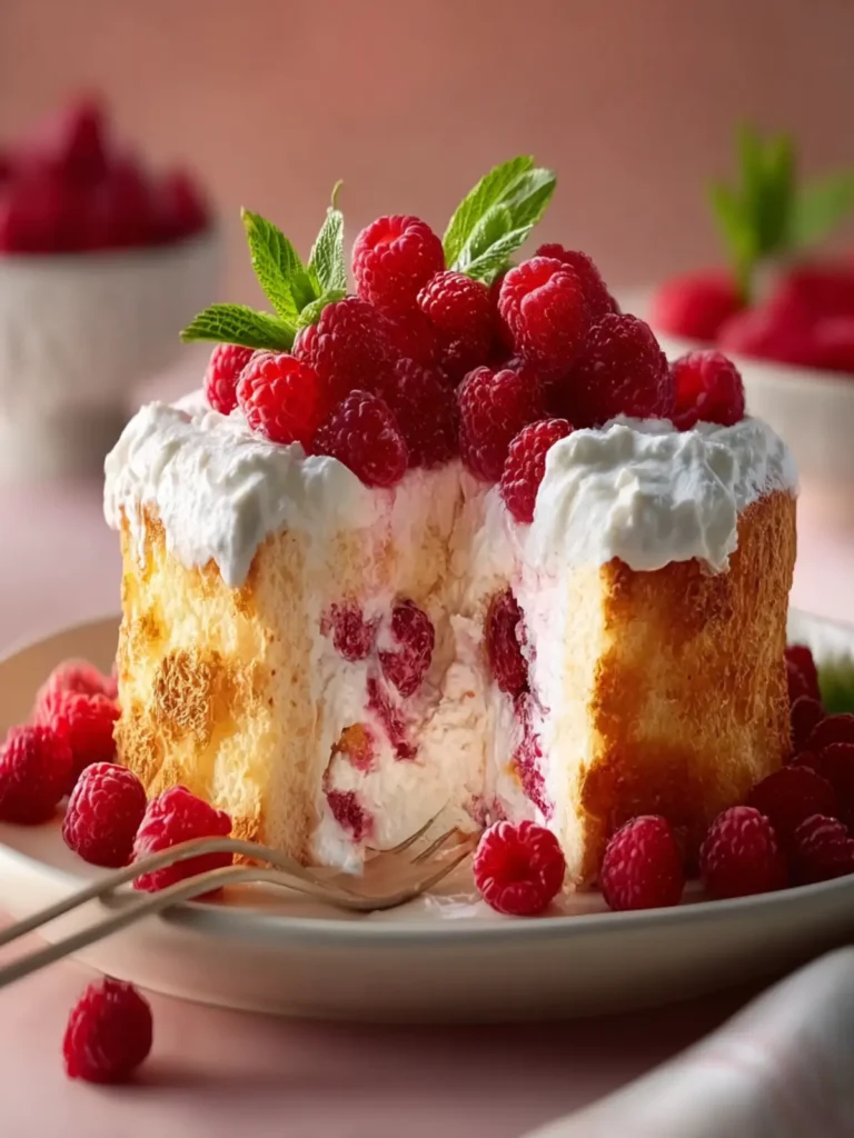 Raspberry Cream Angel Food Cake First Image